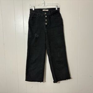 Levis Mile High Cropped Wide Leg Jeans Womens Button Fly Black Distressed Sz 26